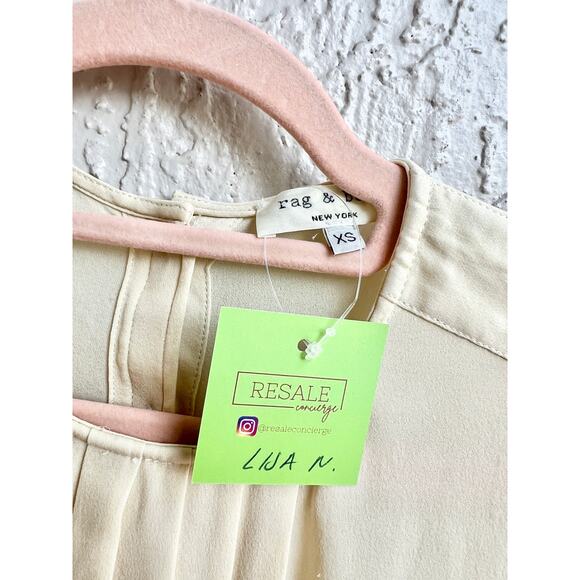 Rag & Bone Long Sleeve Pleated Front Crew Neck Blouse Cream Women's Size XS - Picture 2 of 4